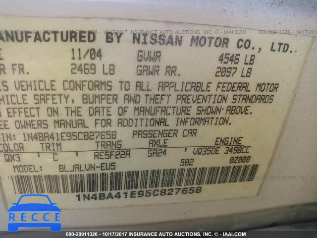 2005 NISSAN MAXIMA 1N4BA41E95C827658 image 8