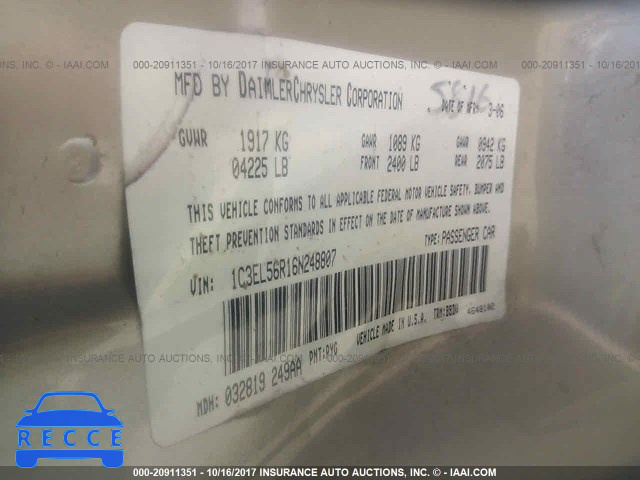 2006 Chrysler Sebring 1C3EL56R16N248807 image 8