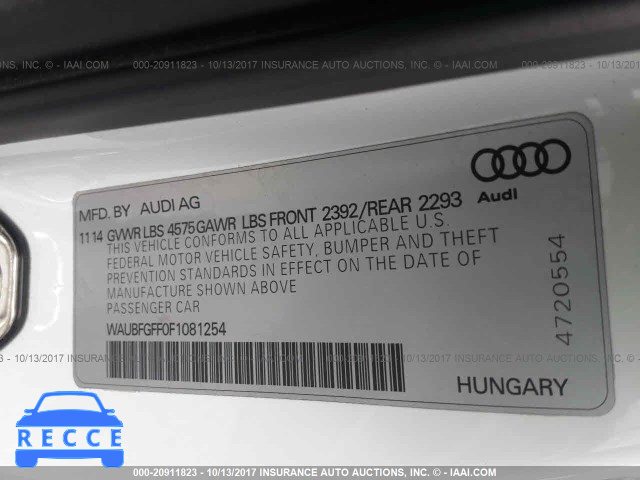 2015 Audi A3 PREMIUM WAUBFGFF0F1081254 зображення 8