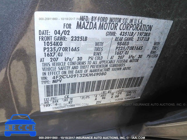 2002 Mazda Tribute LX/ES 4F2CU09132KM49080 image 8