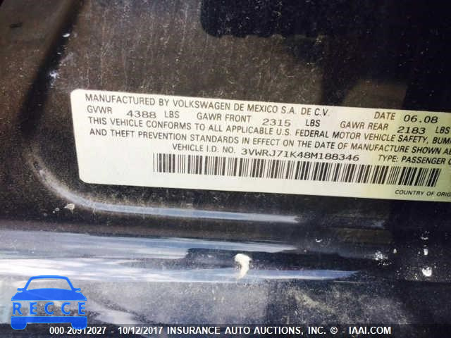 2008 Volkswagen Jetta 3VWRJ71K48M188346 image 6