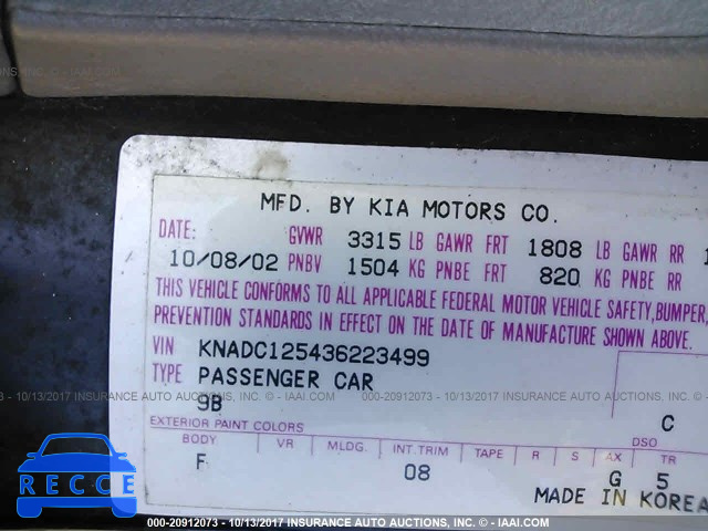 2003 KIA RIO KNADC125436223499 image 8