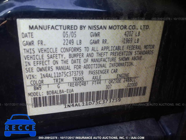 2005 Nissan Altima 1N4AL11D75C373759 image 8