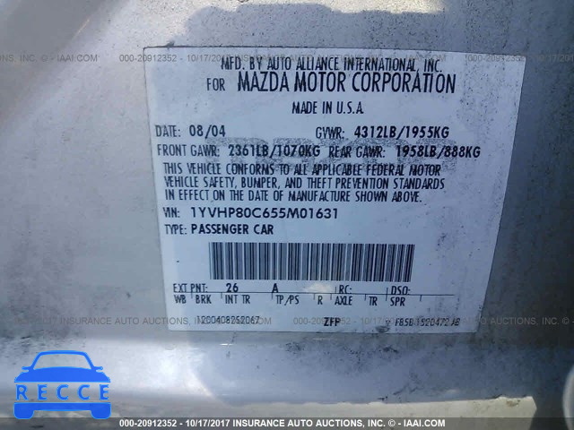 2005 Mazda 6 I 1YVHP80C655M01631 зображення 8
