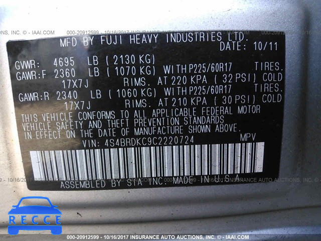 2012 Subaru Outback 3.6R LIMITED 4S4BRDKC9C2220724 image 8