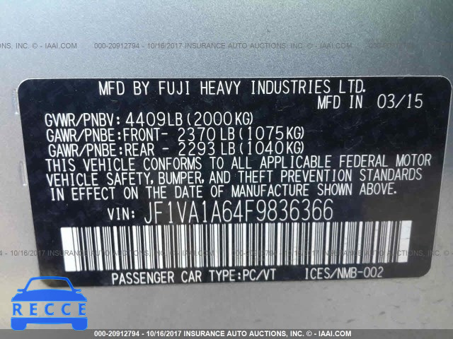 2015 Subaru WRX JF1VA1A64F9836366 image 8