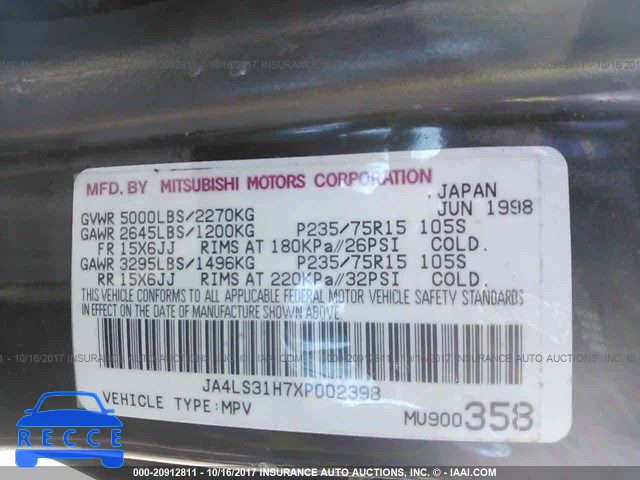 1999 Mitsubishi Montero JA4LS31H7XP002398 image 8
