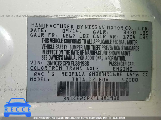 2015 Nissan Versa Note S/S PLUS/SV/SL/SR 3N1CE2CPXFL381938 image 8