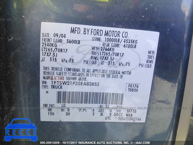 2005 Ford F250 1FTSW21P35EA83853 image 8