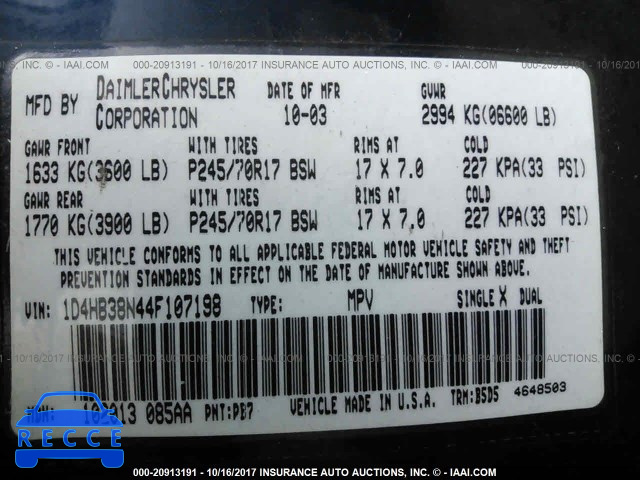 2004 Dodge Durango ST 1D4HB38N44F107198 зображення 8