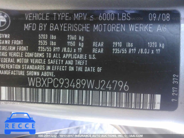 2009 BMW X3 XDRIVE30I WBXPC93489WJ24796 image 8