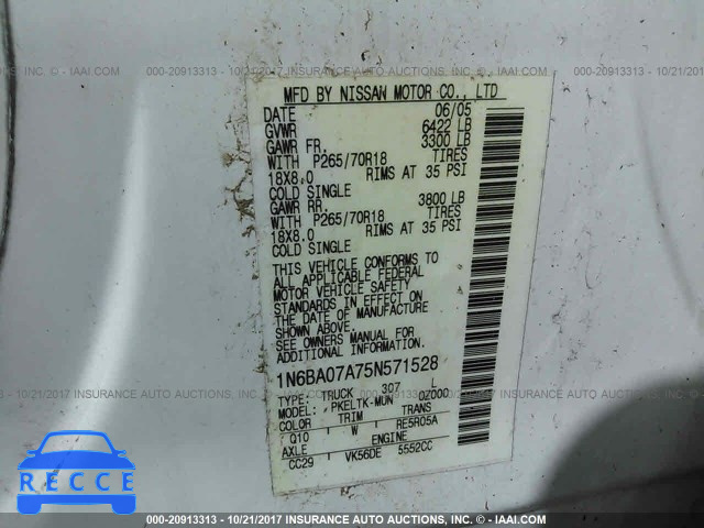 2005 Nissan Titan XE/SE/LE 1N6BA07A75N571528 image 8