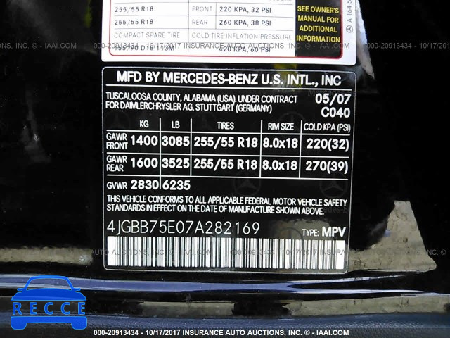 2007 Mercedes-benz ML 500 4JGBB75E07A282169 Bild 8