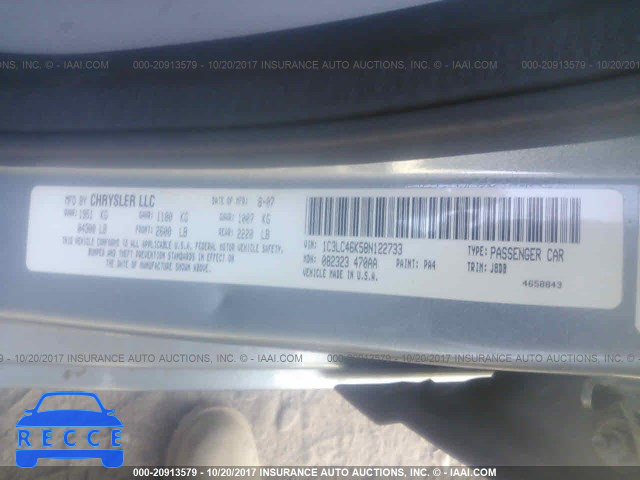 2008 Chrysler Sebring LX 1C3LC46K58N122733 image 8