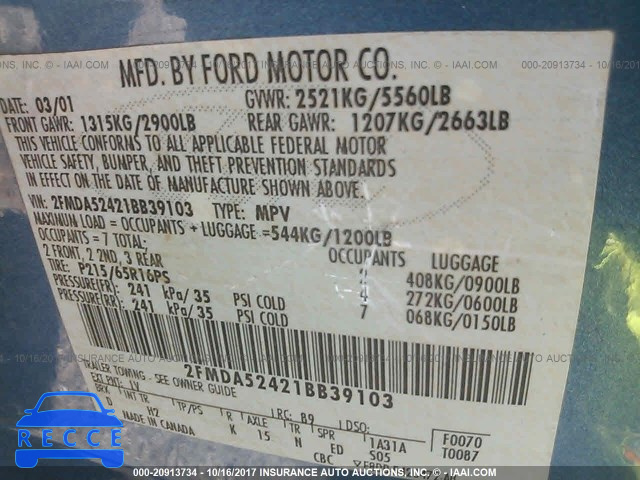 2001 Ford Windstar 2FMDA52421BB39103 Bild 8