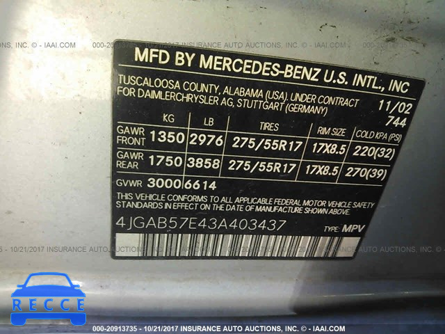 2003 Mercedes-benz ML 350 4JGAB57E43A403437 image 8