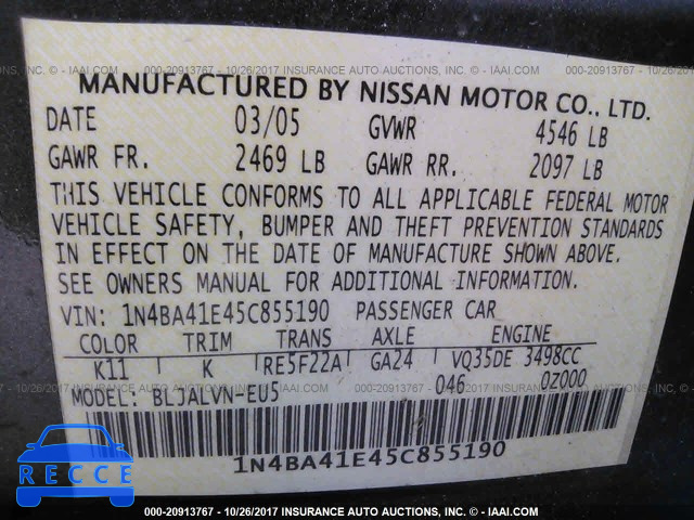 2005 Nissan Maxima 1N4BA41E45C855190 image 8