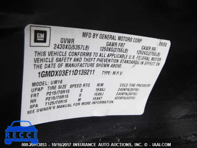 2001 Pontiac Montana 1GMDX03E11D139211 image 8