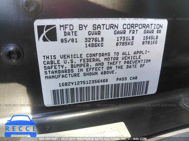 2001 SATURN SC2 1G8ZY12751Z356466 image 8