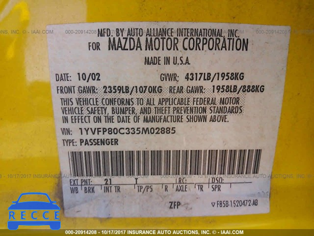 2003 Mazda 6 I 1YVFP80C335M02885 image 8