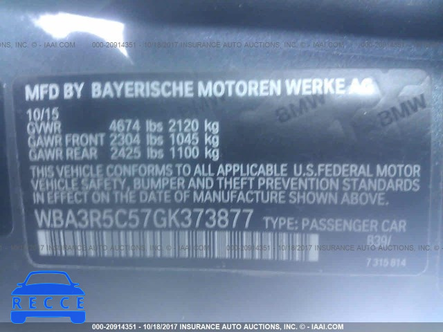 2016 BMW 435 XI WBA3R5C57GK373877 зображення 8
