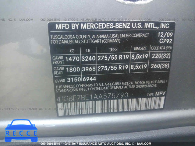 2010 Mercedes-benz GL 450 4MATIC 4JGBF7BE1AA575790 image 8