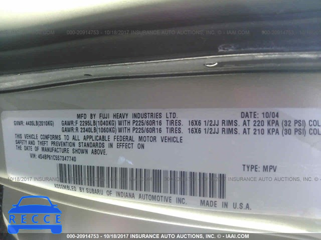 2005 Subaru Legacy 4S4BP61C557347740 зображення 8