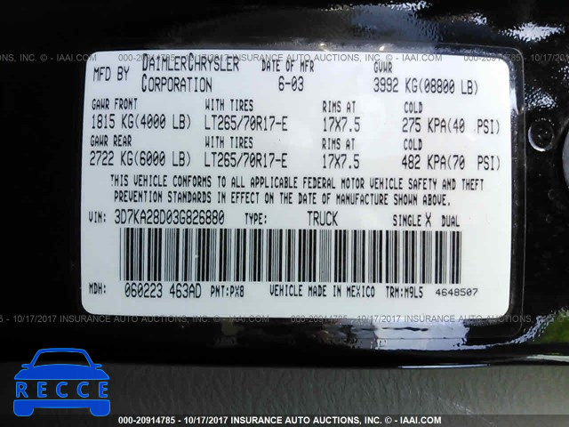 2003 Dodge RAM 2500 3D7KA28D03G826880 image 8