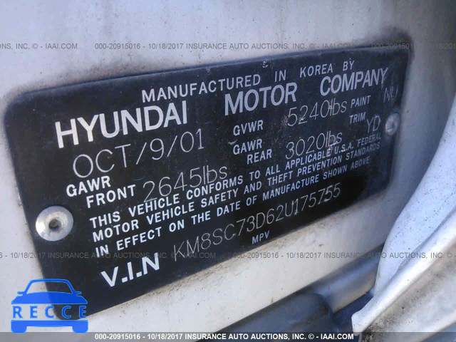 2002 Hyundai Santa Fe GLS/LX KM8SC73D62U175755 image 8