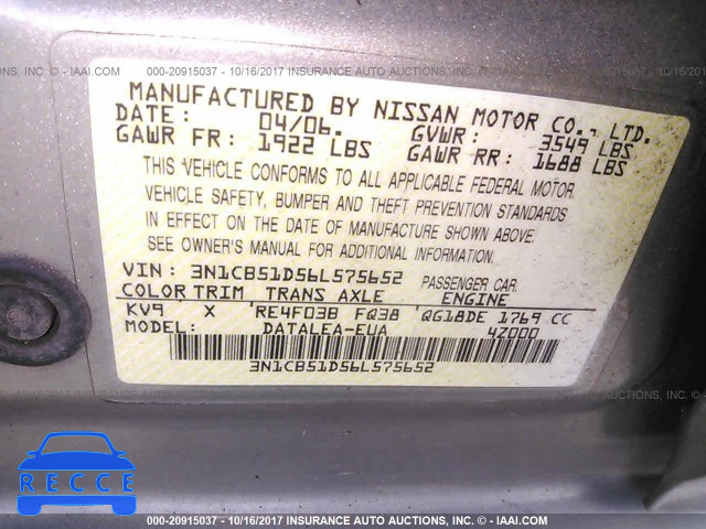 2006 Nissan Sentra 3N1CB51D56L575652 image 8