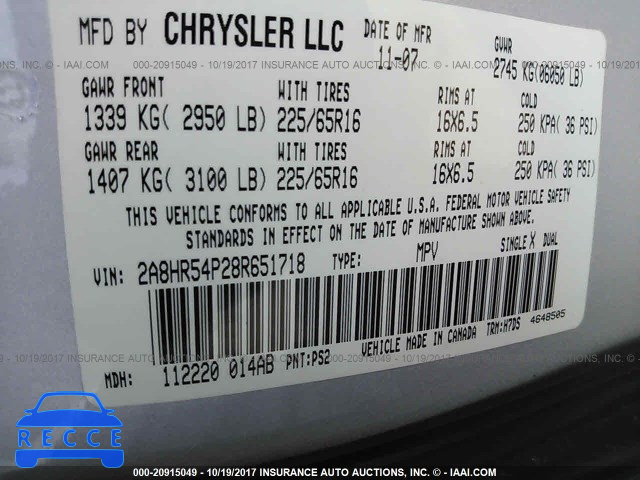 2008 CHRYSLER TOWN and COUNTRY 2A8HR54P28R651718 image 8