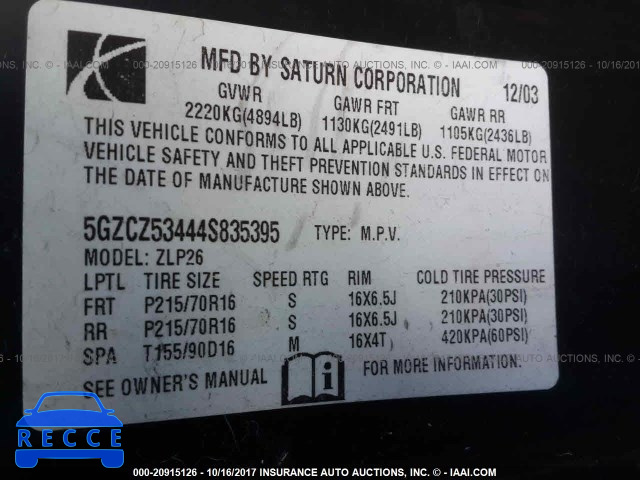 2004 SATURN VUE 5GZCZ53444S835395 image 8