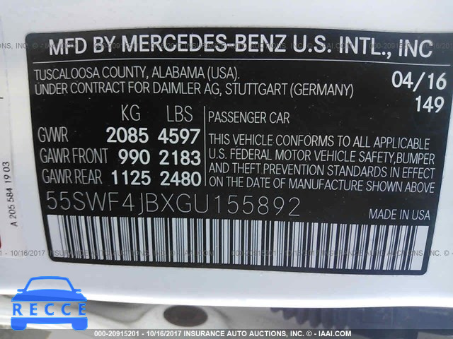 2016 Mercedes-benz C 55SWF4JBXGU155892 image 8