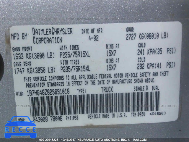 2002 Dodge Dakota QUAD SLT 1B7HG48Z82S691018 image 8