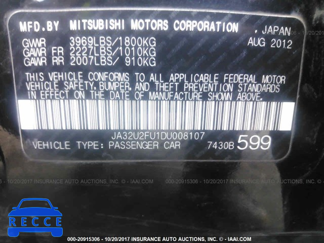 2013 Mitsubishi Lancer ES/ES SPORT JA32U2FU1DU008107 image 8