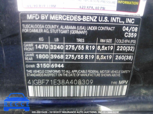 2008 Mercedes-benz GL 450 4MATIC 4JGBF71E38A408309 зображення 8