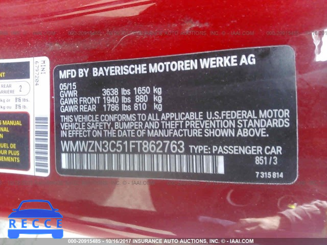2015 Mini Cooper WMWZN3C51FT862763 image 8