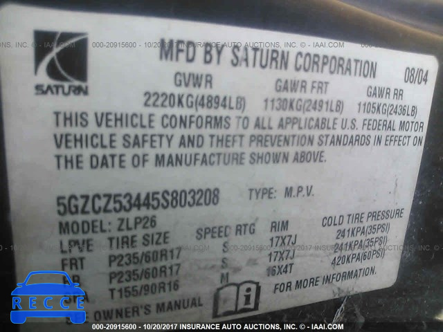 2005 Saturn VUE 5GZCZ53445S803208 image 8