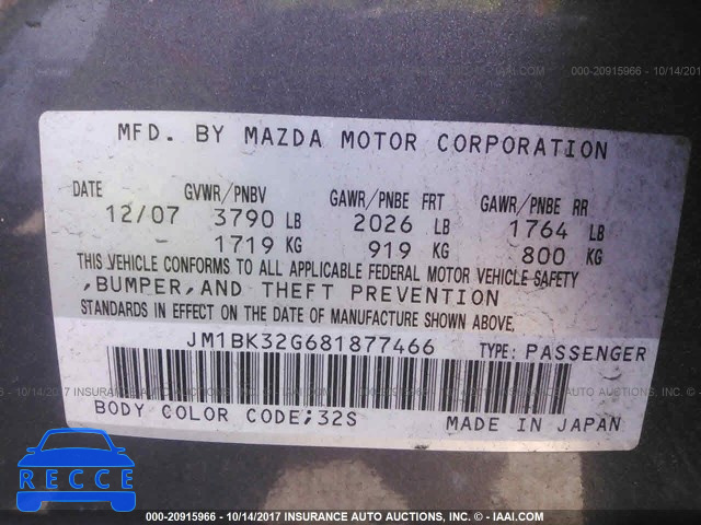 2008 MAZDA 3 JM1BK32G681877466 Bild 8