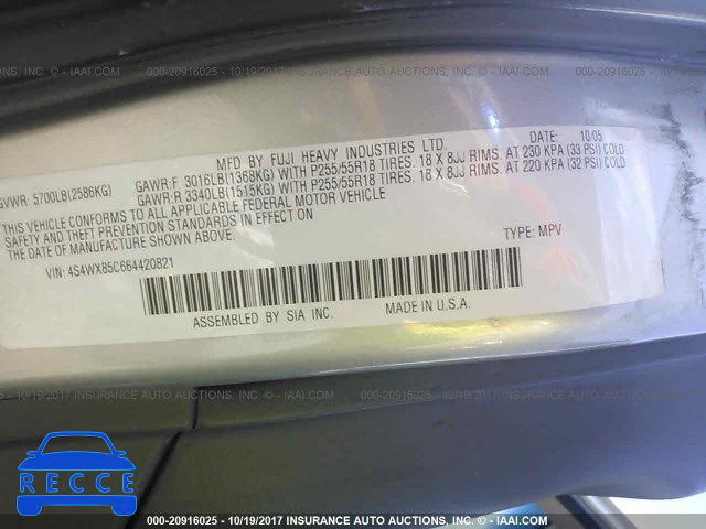 2006 Subaru B9 Tribeca 3.0 H6/3.0 H6 LIMITED 4S4WX85C664420821 image 8