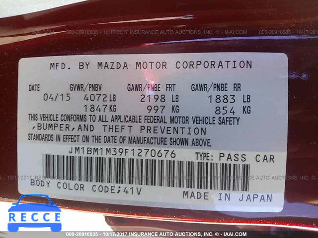 2015 Mazda 3 JM1BM1M39F1270676 зображення 8