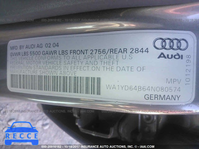 2004 Audi Allroad WA1YD64B64N080574 image 8