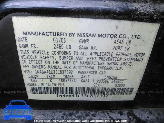2005 Nissan Maxima 1N4BA41E35C837392 image 8