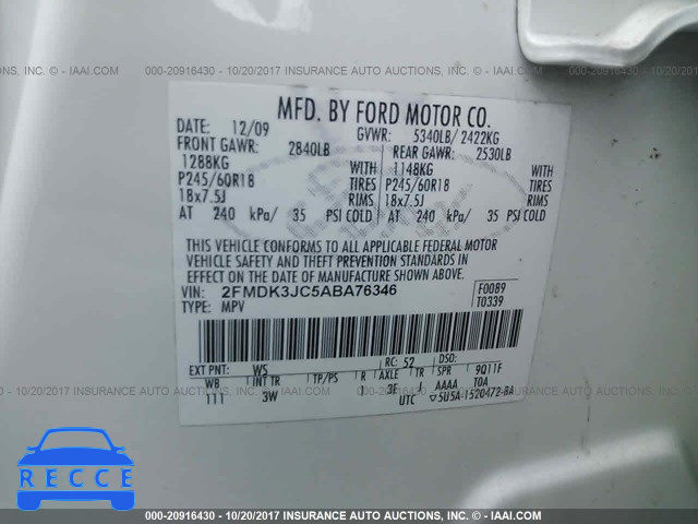 2010 Ford Edge SEL 2FMDK3JC5ABA76346 зображення 8