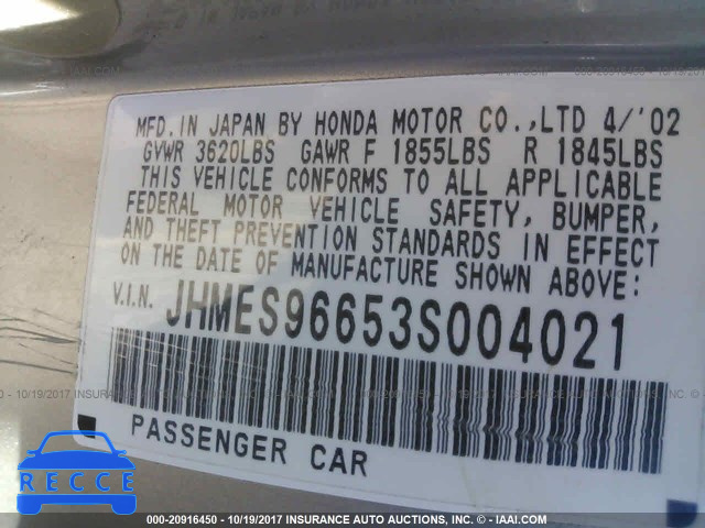 2003 Honda Civic JHMES96653S004021 image 8