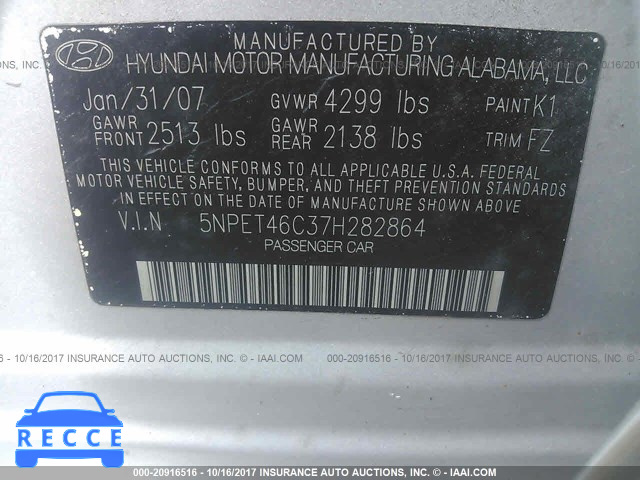 2007 Hyundai Sonata 5NPET46C37H282864 image 8