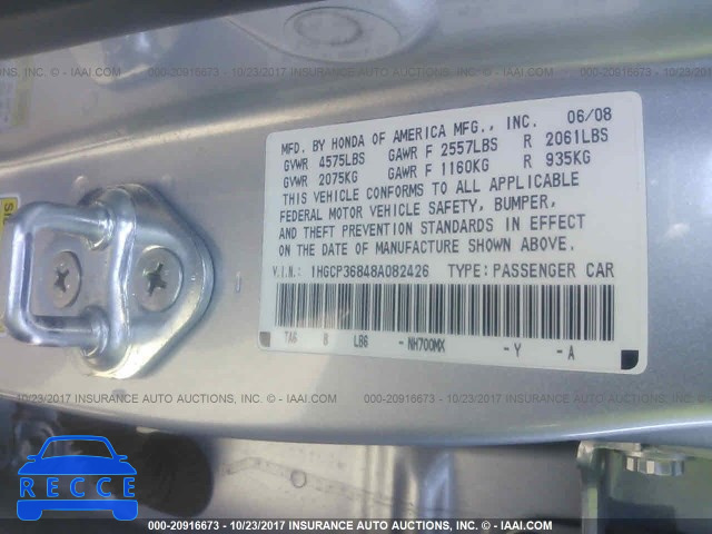 2008 Honda Accord 1HGCP36848A082426 image 8
