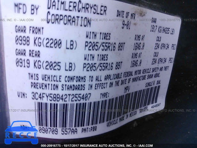 2002 Chrysler PT Cruiser 3C4FY58B42T255407 зображення 8