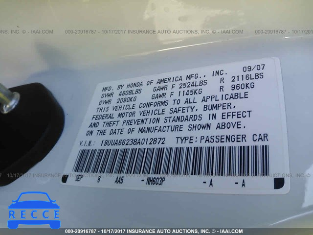 2008 Acura TL 19UUA66238A012872 image 8