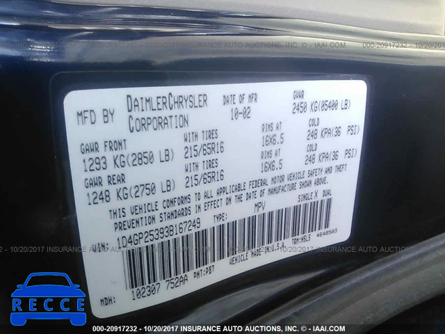 2003 Dodge Caravan SE 1D4GP25393B167249 image 8